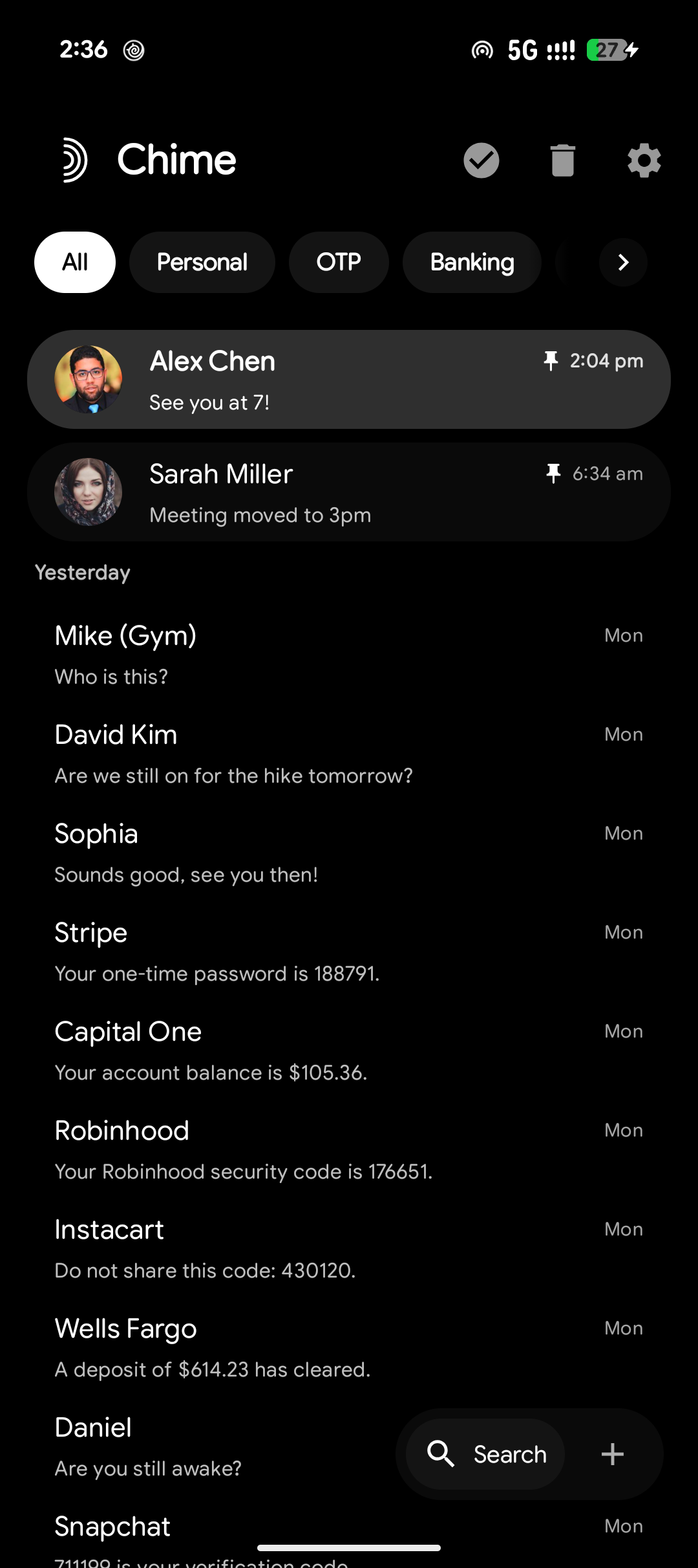 Chime inbox screenshot